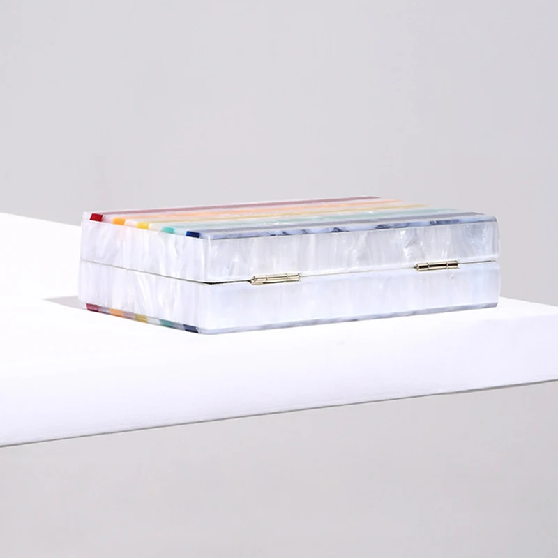 Multicolor Stripe Patchwork Lady Clutch Bag Luxury Designer Acrylic Bag Purse New Exquisite Women Handbag Chain Shoulder Bag