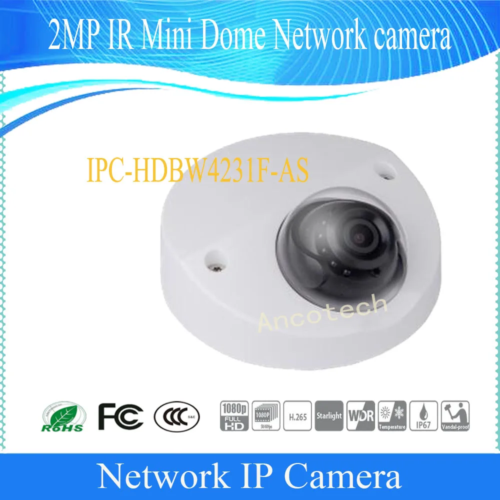 

Free Shipping Dahua Security IP Camera 2MP Day/Night WDR IR Mini Dome Network Camera With POE IP67 DH-IPC-HDBW4231F-AS