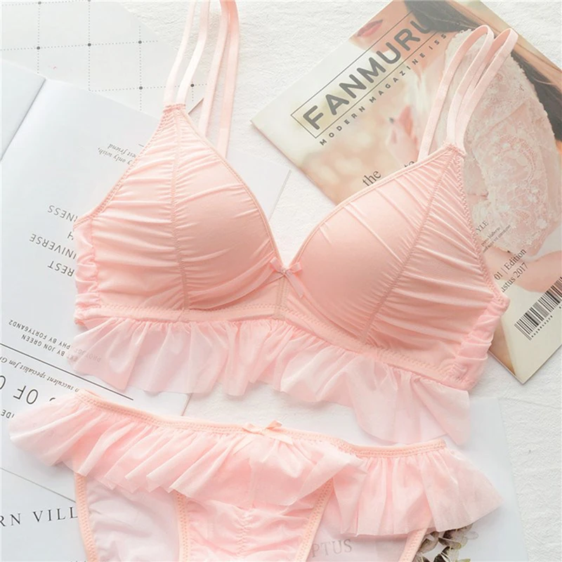 Розовый Bralette трусики нижнее белье удобный пуш ап незаметный бюстгальтер