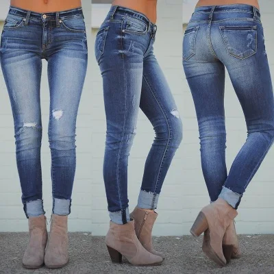 

Ripped Denim Jeans For Women Slim Skinny Full Length Pencil Pants Pantalon Jean Femme
