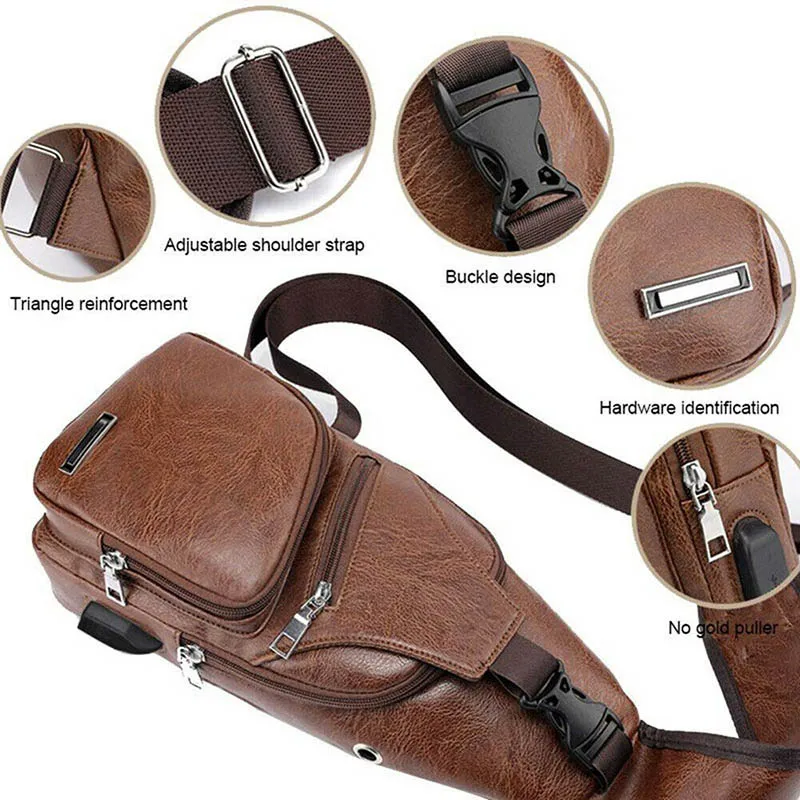 حقيبة الكتف للرجال USB شحن الرياضة Crossbody الرافعة الصدر حقيبة ظهر BB55