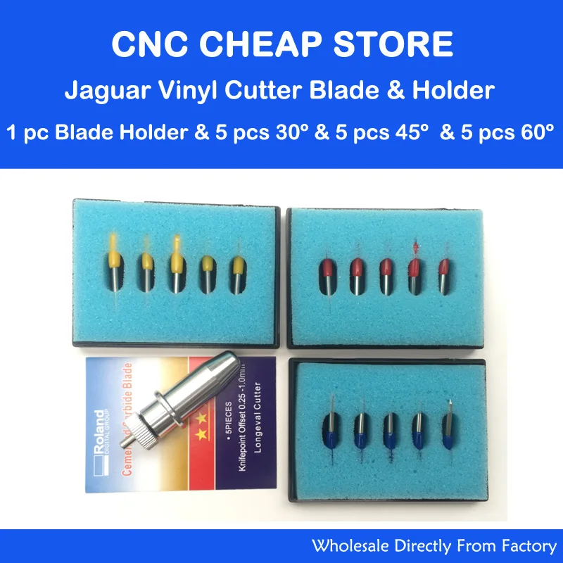 1pc Jaguar Gcc Cutting Plotter Signpal Vinyl Cutter Blade Holder + 5pcs Roland 45+5pcs 60+5pcs 30 degree Blades