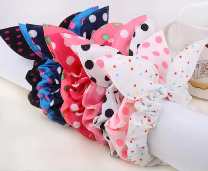 

FS141 mix wholesale hot New Arrive! New Cute Dot Fabric Rabbit Ear girls woman hairbands Hair rope for women free shipping