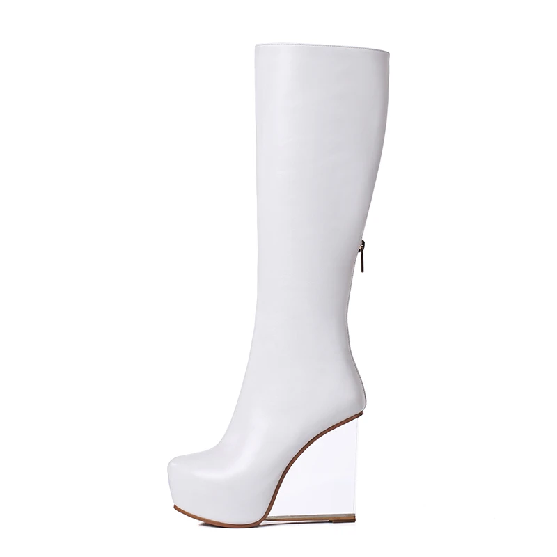 WETKISS/прозрачные женские ботинки на высоком каблуке; обувь с круглым носком на молнии; женские ботинки из коровьей кожи; обувь для вечеринок на платформе; женская зимняя коллекция года