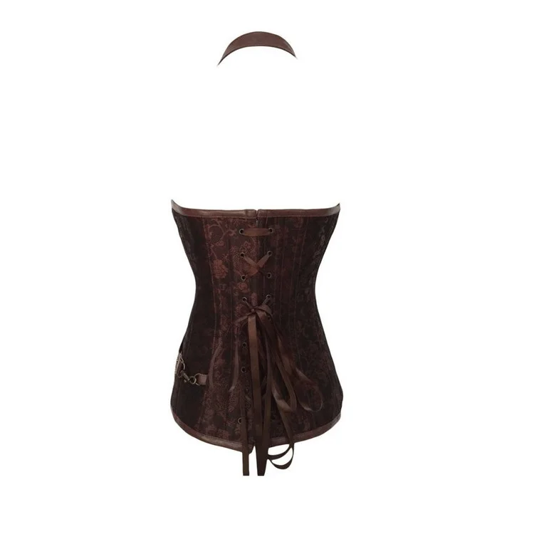 Retro Bustiers Corsets Women Zipper Brown Brocade Steampunk Corset Top With G-string Plus size 3XL-6XL Sexy lingerie Corset set Retro Bustiers Corsets Women Zipper Brown Brocade Steampunk Corset Top With G-string Plus size 3XL-6XL Sexy lingerie Corset set
