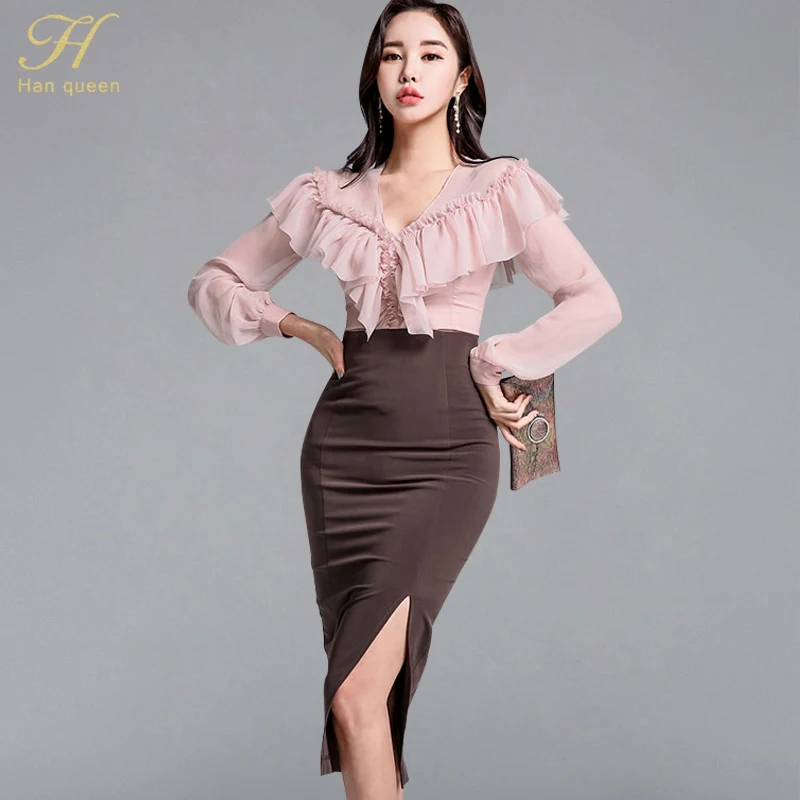 H Han Queen Women 2018 Winer New Korean 2 Pices Suits Sexy V neck ...