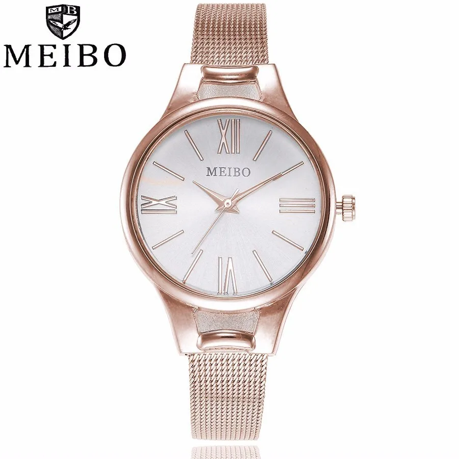 

Women Rose Gold Mesh Band Quartz Watch Casual Ladies Roma Dial Stainless Steel Watches MEIBO Brand Clock Relogio Feminino