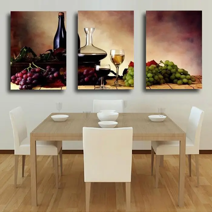 Комплект из 3 предметов Бесплатная доставка современные стены масляной Краски ing Аннотация Вино фрукты Кухня стены Книги по искусству