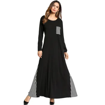 

185709 Middle East Muslim Knitted Long Grain Dress Abaya Gown Dress Stitching Dresses Musulamn Mujer Vestidos