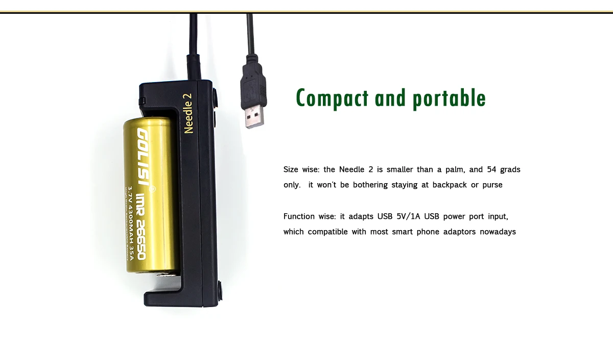 Golisi Needle 2 LED Indi USB Port Smart Lite Battery Charger For Li-ion Battery 2Slots