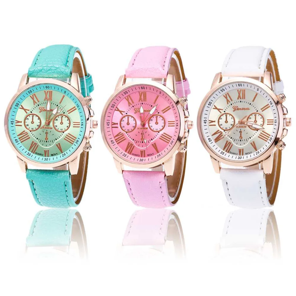 

1pc Women's Geneva Roman Numerals watch Faux Leather Analog Quartz Wrist Watch top quality