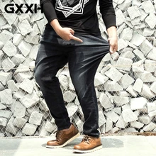 Большие размеры 30-48, мужские Стрейчевые джинсы, потертые брюки, хип-хоп дизайнерские мешковатые джинсы, Мужские Свободные повседневные брюки размера плюс, эластичные брюки