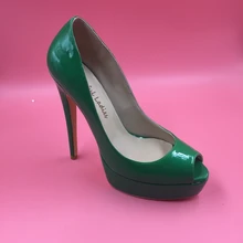 Green Patent Leather Shoes Pumps Peep Toe High Heel Platform Shoes Custom Colors Women Pumps High Heels Stiletoes Slip-ons 2016