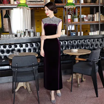 

Shanghai Story Pearl Qipao Velvet Long Cheongsams Chinese Style Dress chinese traditional Dress national trend oriental dress