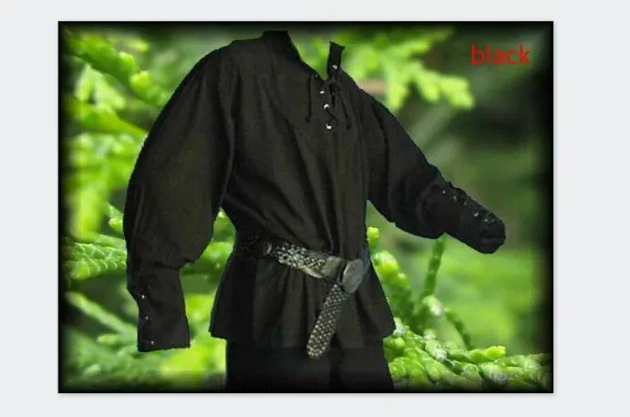 Men Medieval Renaissance Grooms Pirate Reenactment Larp Costume Lacing Up Shirt Bandage Top Middle Age Clothing For Adult 3XL