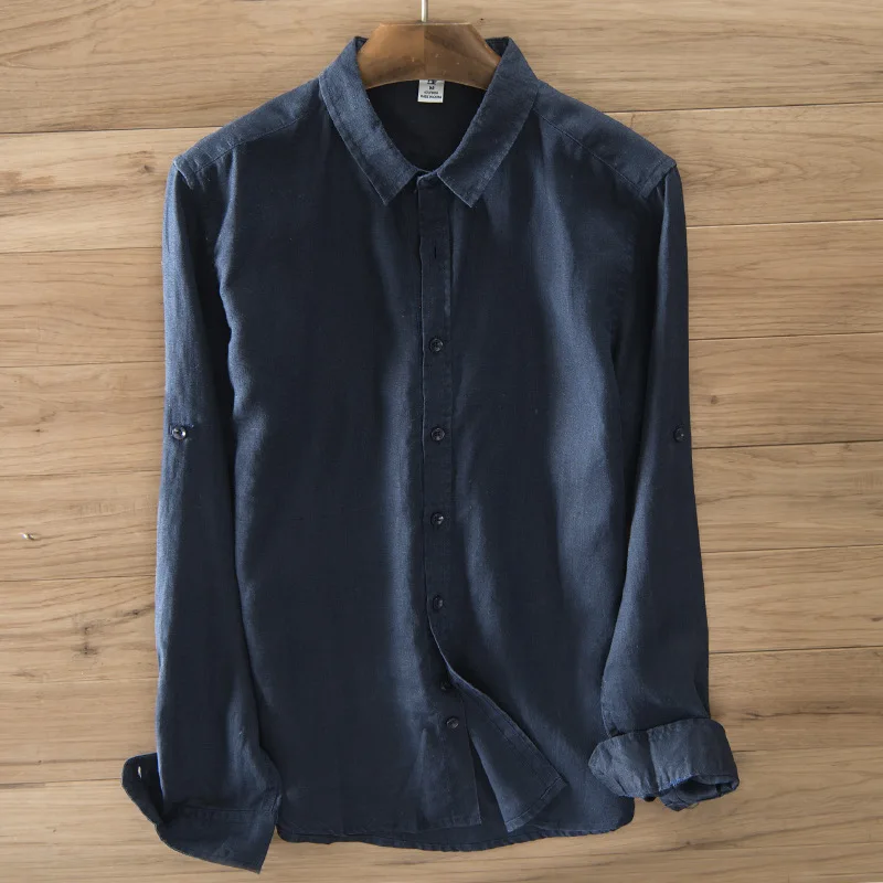 Летние новые повседневные мужские рубашки из дышащего хлопка, модные рубашки с длинными рукавами, приталенные рубашки с воротником под горло, мужские TS-313 - Цвет: Dark Blue