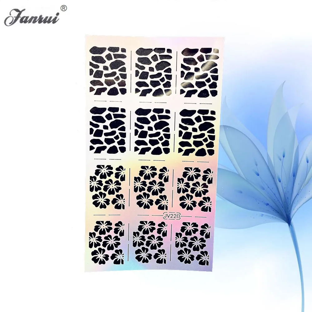 

Lotus Flower Design Leopard Print Laser Hollow Nail Art Template Stencil Stickers For Airbrush Painting Nail Vinyls Decal AJV220