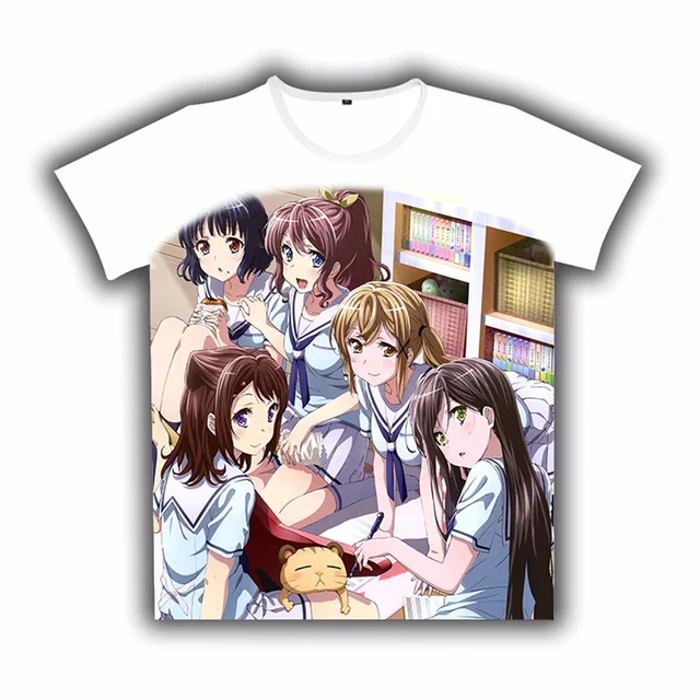 Anime T Shirt Bang Dream Print Cute Cosplay Short Sleeve White