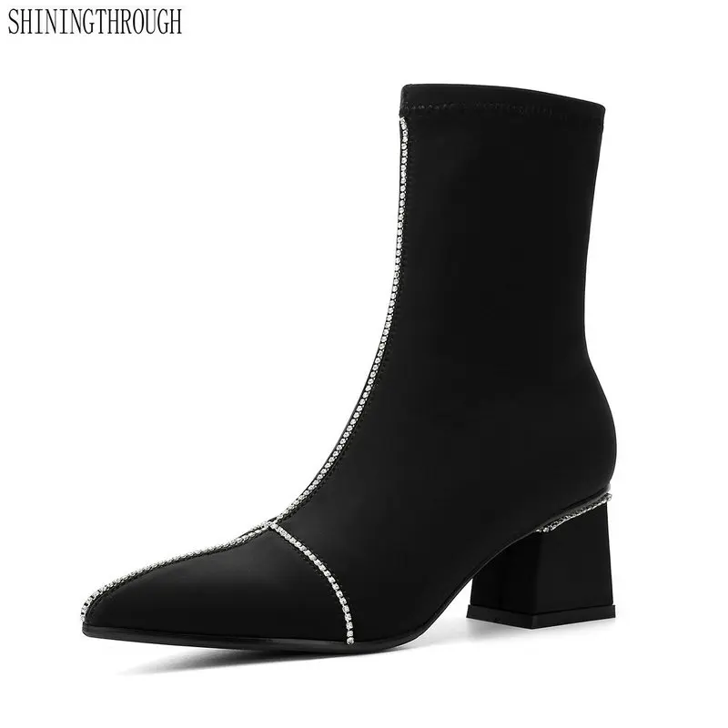 

Stretch fabric Women High Heeled Ankle Boots Autumn Winter Long Socks Boots Female Warm Ladies Shoes Woman Pumps