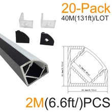 20 компл./лот 20x2 м(6,6 футов) черный треугольный угловой алюминиевый, светодиодный для светодиодных лент установки светодиод в алюминиевом корпусе профиль