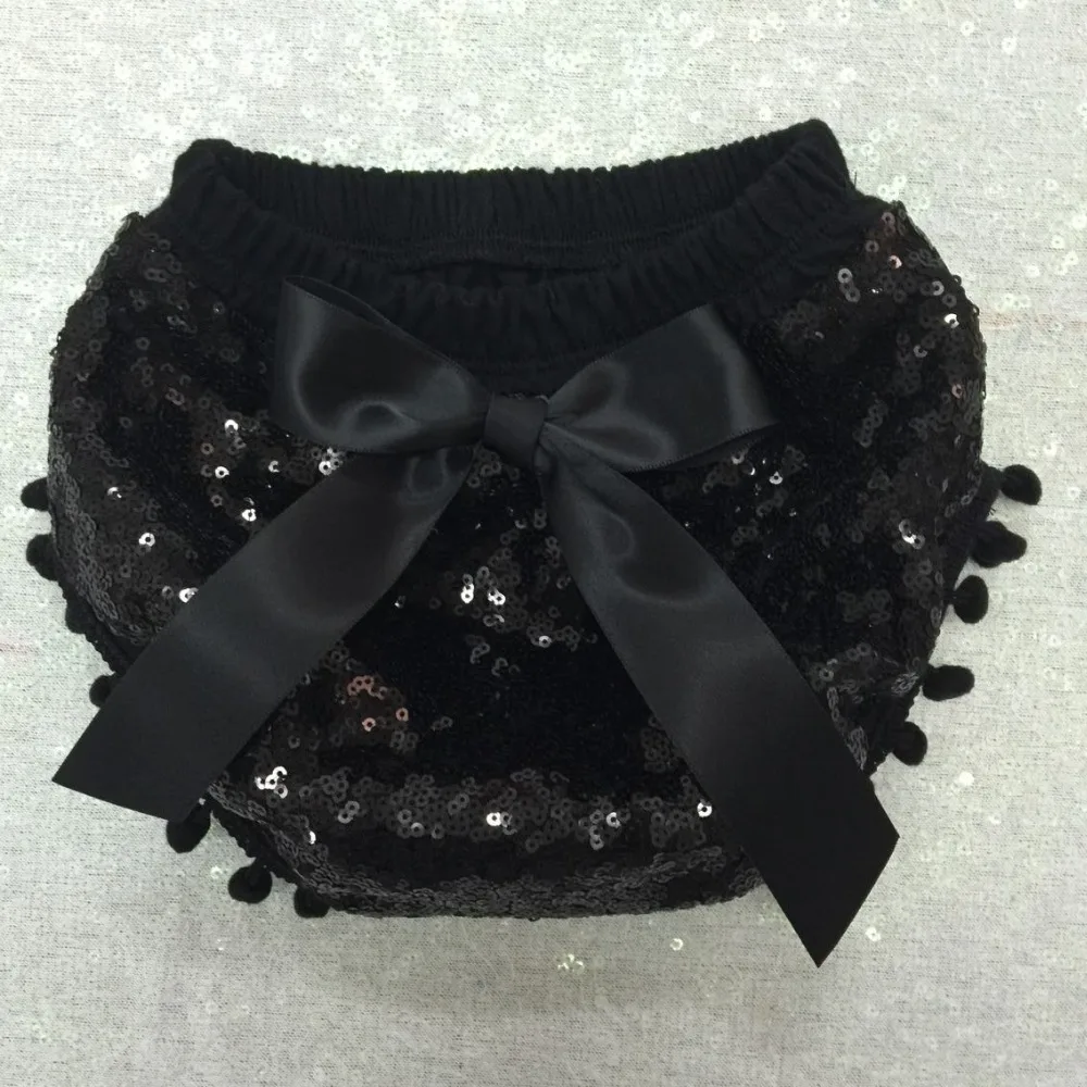 Bling Black Sequin pom pom Diaper Cover with bow,Baby Sparkle Birthday