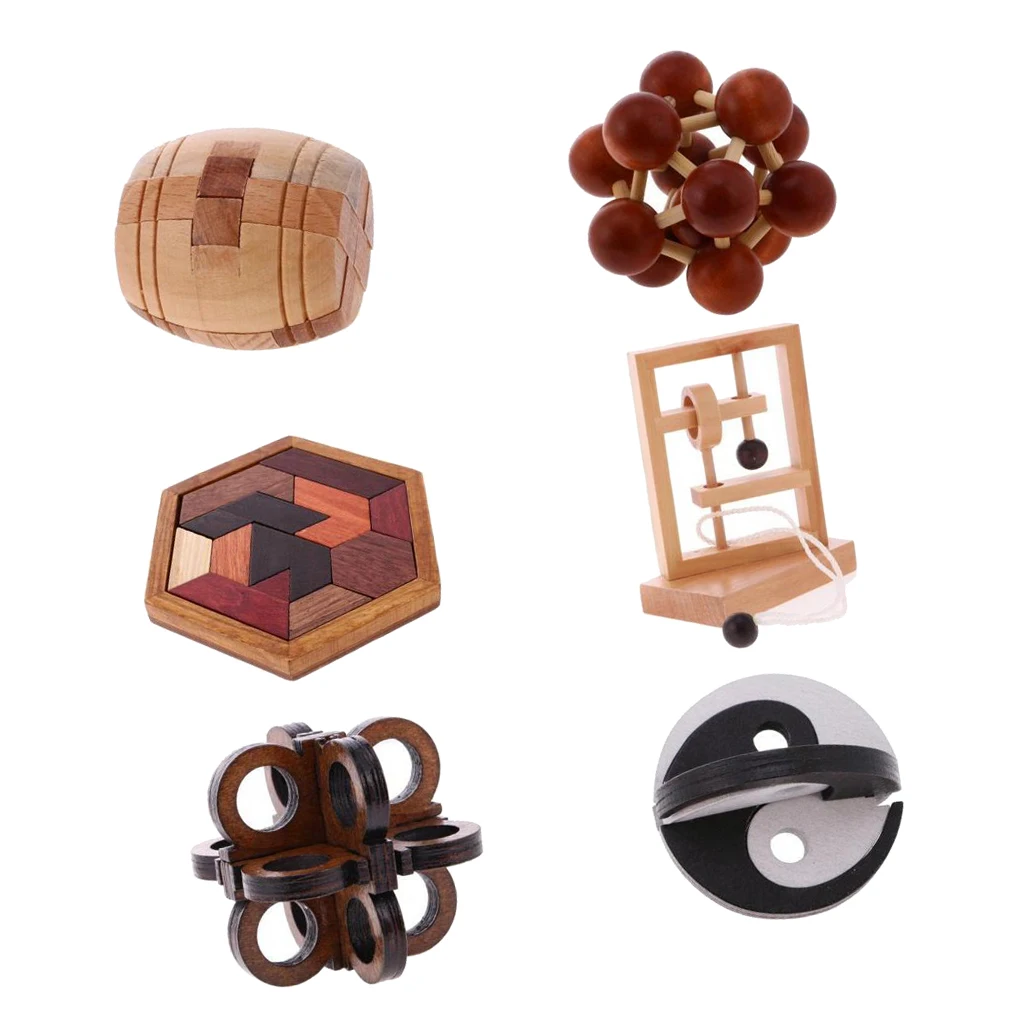 6 Pieces A Set Kids Wooden Intelligence Toy Chinese Wooden Educational  Intelligence  Toy Brain Teaser Game Kids Wood Toys