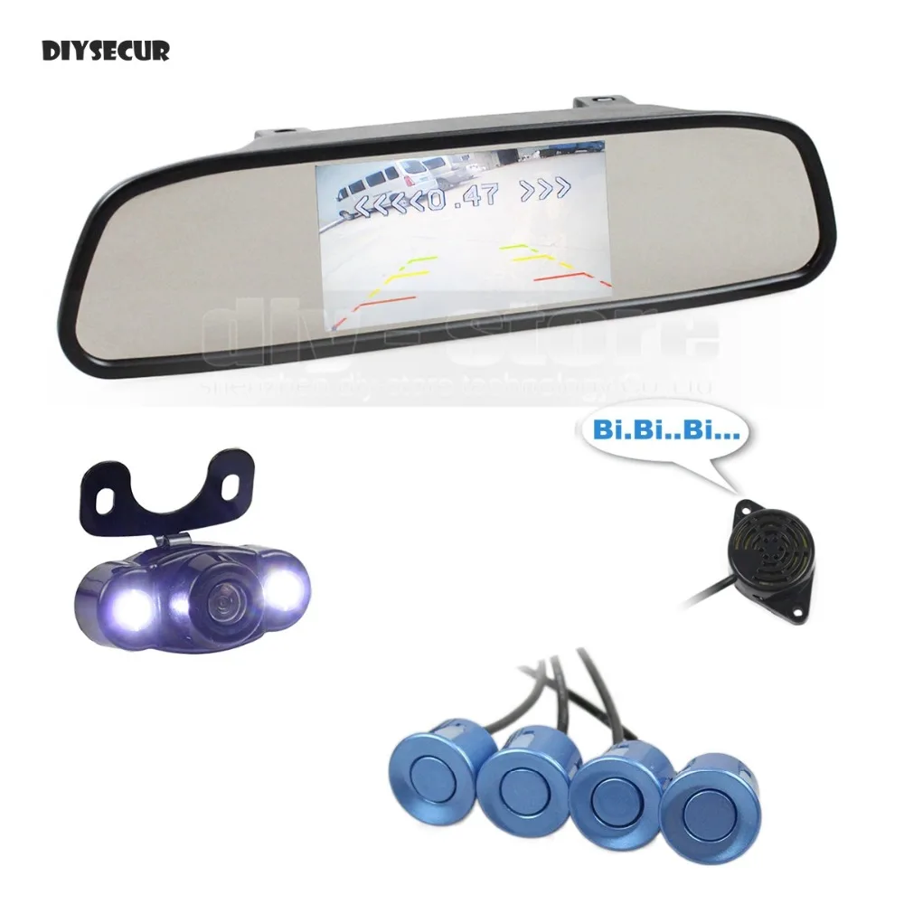 Diysecur 4 Sensors 4.3 Inch Rear View Car Mirror Monitor + Video