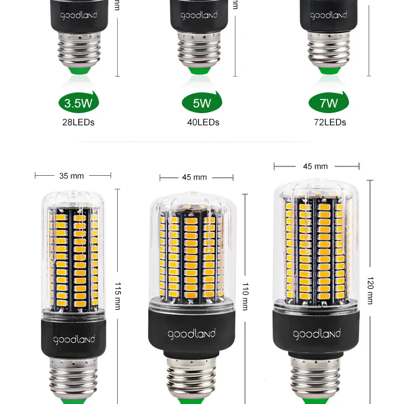 Светодиодный светильник SMD5736 более яркий 5730 E27 Светодиодный светильник Smart IC 3,5 Вт 5 Вт 7 Вт 9 Вт 12 Вт 15 Вт 20 Вт светодиодный лампа переменного тока в виде кукурузы 110 В 220 В без мерцания ампулы