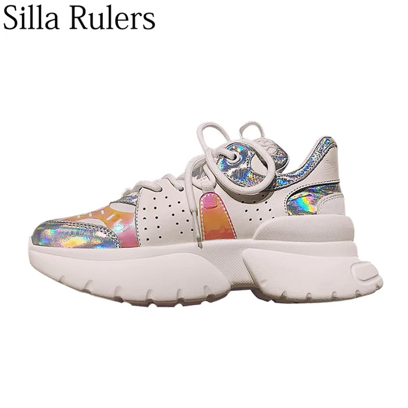 

2019 new arrive real leather thick bottom shoes woman round toe lace up increased internal shoes women runway casual shoes