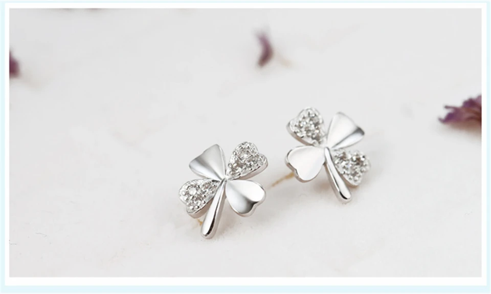 f PISSENLIT Women Jewelry White Rhinestone Stud Earrings pendientes mujer moda 2019 New Silver Clover Wedding Stud Earring brincos