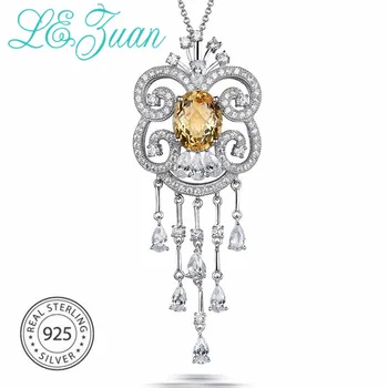 

L&zuan 925 Sterling Silver Necklace 3.43ct Natural Citrine Pendant Romentic Flower Fine Jewelry For Women Christmas Gift