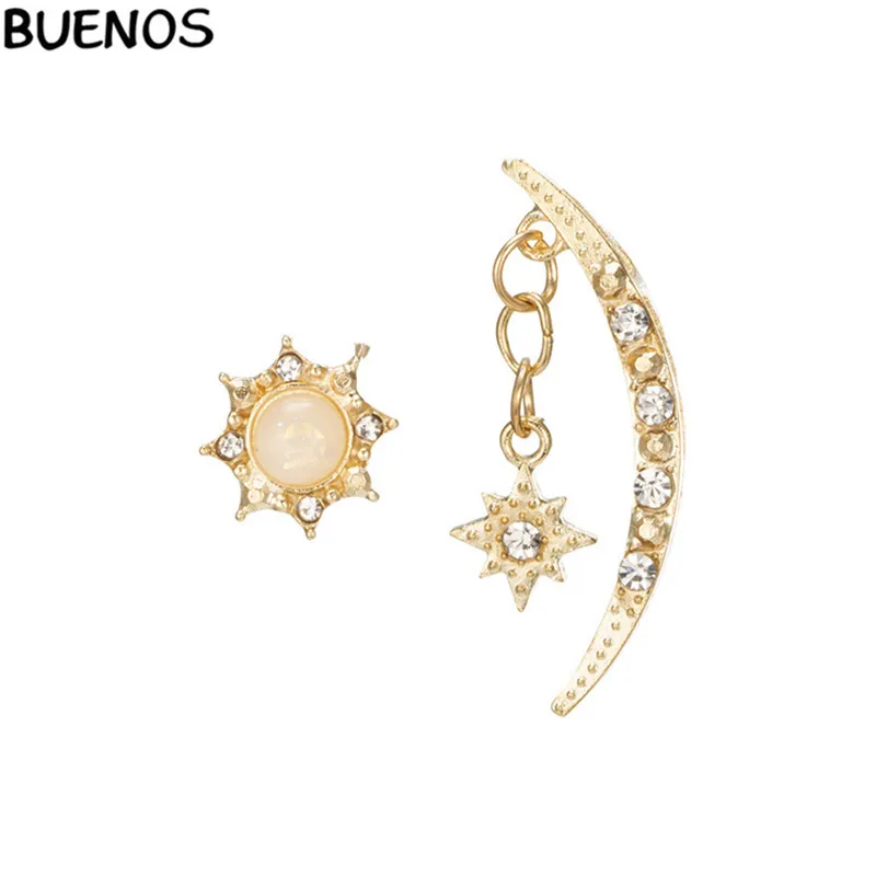 

BUENOS Moon Sun Star Pendant Gold Color Alloy Earrings Woman Simple Fashion Personality High Grace Jewery Gift Girl