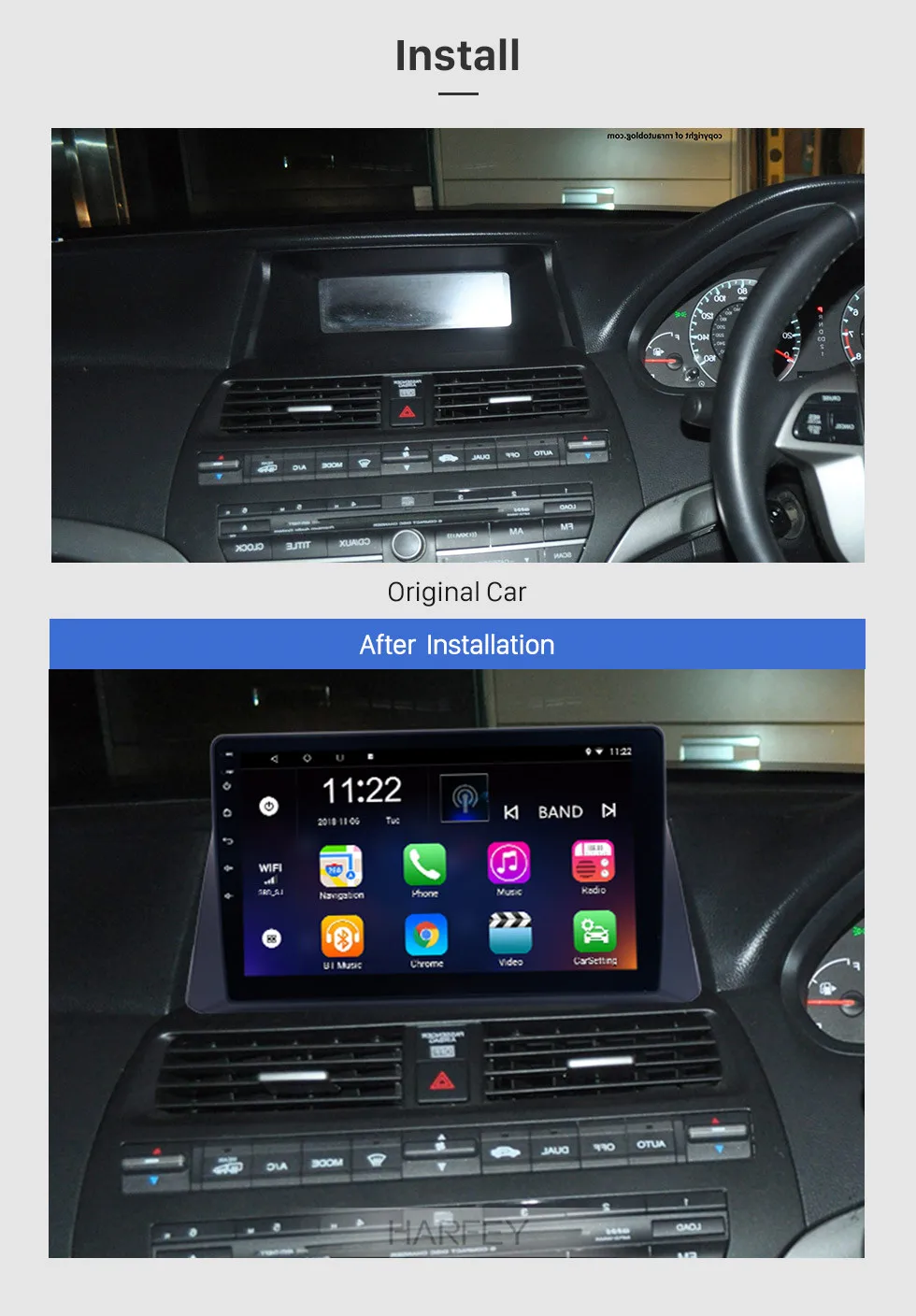 Top Harfey 10.1 Inch 2Din Car Radio Head Unit Android 8.1 GPS Navi Multimedia Player For 2008-2012 Honda accord 8 Bluetooth WIFI SWC 10