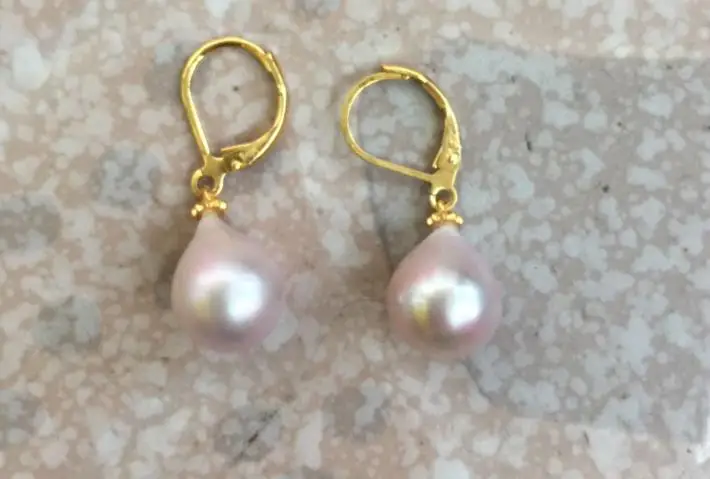 

charming11-12mm baroque south sea lavender pearl earring 14K/20