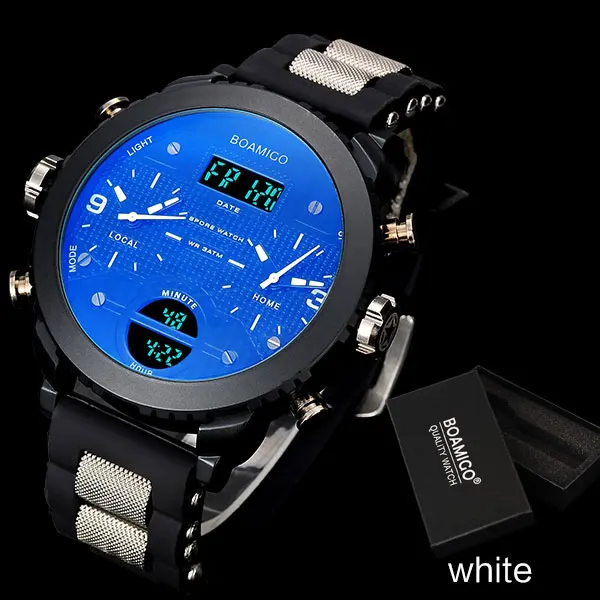 Мужские часы, военные спортивные часы, BOAMIGO, брендовые, 3 часовых пояса, часы для мужчин, светодиодный, наручные часы,, подарок, часы с коробкой, Reloj Hombre - Цвет: old white