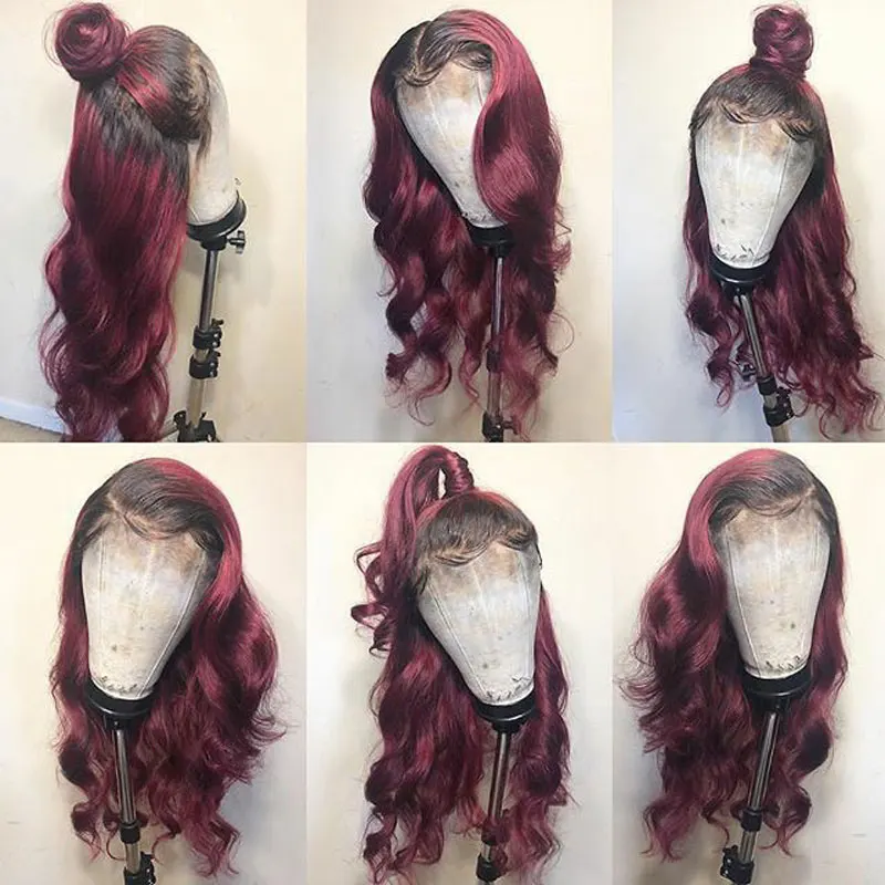 SimBeauty, волнистые человеческие волосы на кружеве, парики 99j, Бургундия, Омбре, бразильские волосы Remy с детскими волосами, предварительно выщипанные волосы для женщин