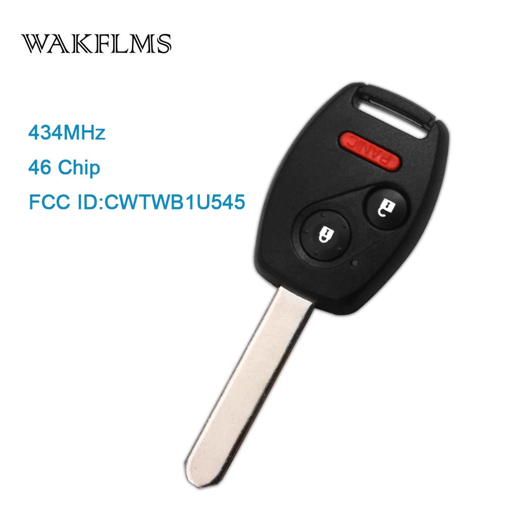 3btn Remote Keyless Key 434Mhz Fob For Honda Pilot 2005 2006 2007 2008 CWTWB1U545 Car keys ID46 chip