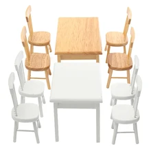 5Pcs set 1 12 Scale Miniature Wooden Dining Chair Table Furniture Set For Doll house Miniature