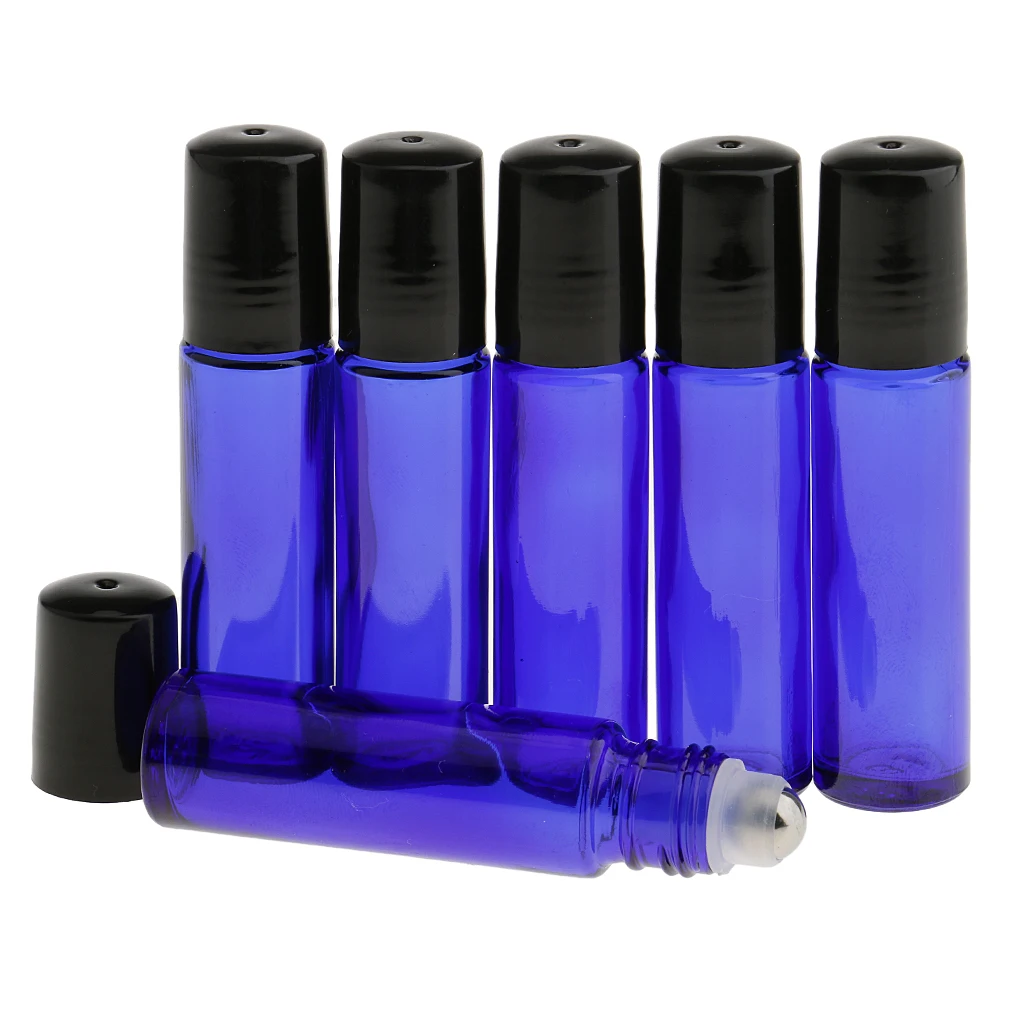 12x GLASS Essential Oils Perfume Refillable Empty Roller Ball Bottles 10ml Blue Yellow