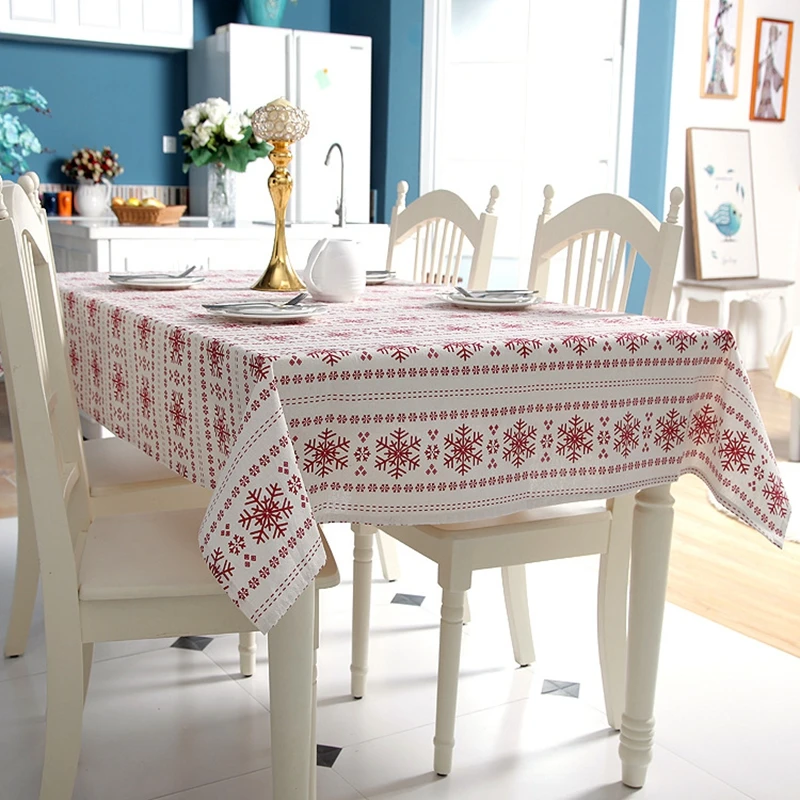 font b Christmas b font Tablecloths Linen Red Snowflake Printed Rectangle Table Cover European Style
