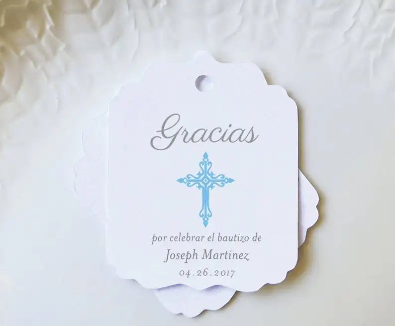 Персонализация любого языка Baby shower Спасибо бирки крещение Первое Святое для