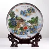 Jingdezhen Art Ceramic Ornamental Beautiful Landscape Plate Decoration Plate Wood Base House Porcelain Plate Set Wedding Gift 1