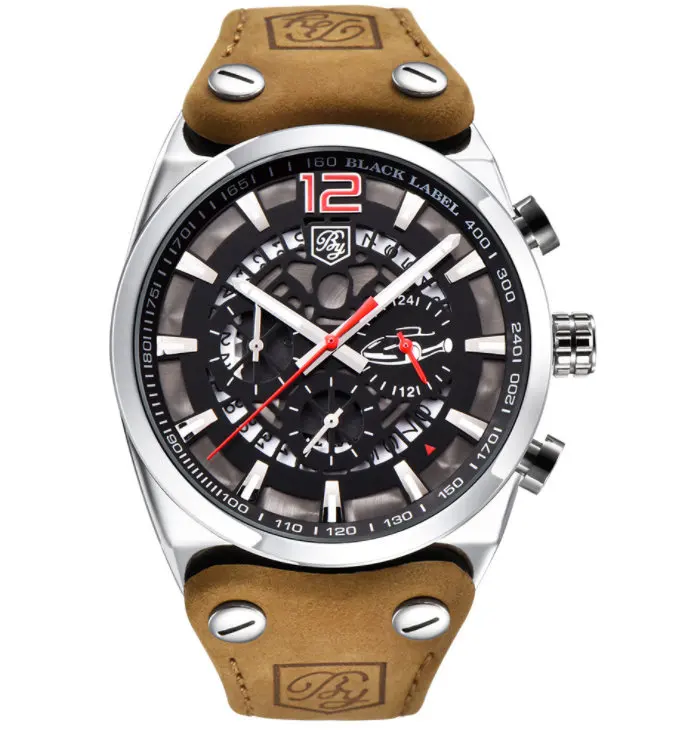 

2019 top brand Fashion Skeleton Sport Chronograph Watch Leather Strap Quartz Mens Watches Top Brand Luxury Waterproof Clock