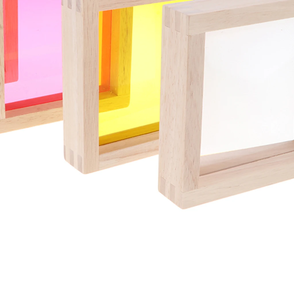 Baby Toddler Wooden Montessori Toys - 7 Pieces Rainbow Mirror Buliding Blocks Stacking Blocks