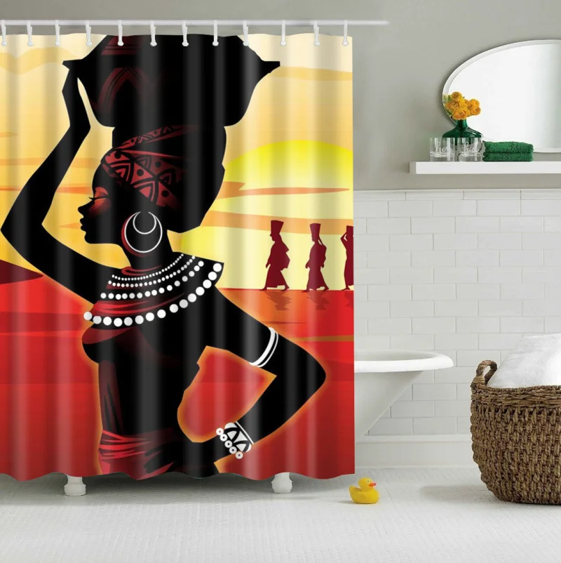 Африканская женщина, сексуальная Девичья занавеска для душа, для мытья ванной, для душа, водонепроницаемый, Mildewproof, декор с крючками, 180x200 см, Cortina de ducha
