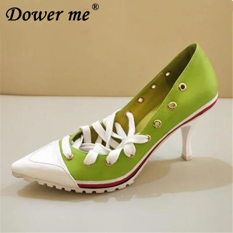 

2019 Newest European Station Women Candy Color Pointed Shallow High heel 7.5CM Cross-tied Girl's Shoes Princess Pumps Party Shoe