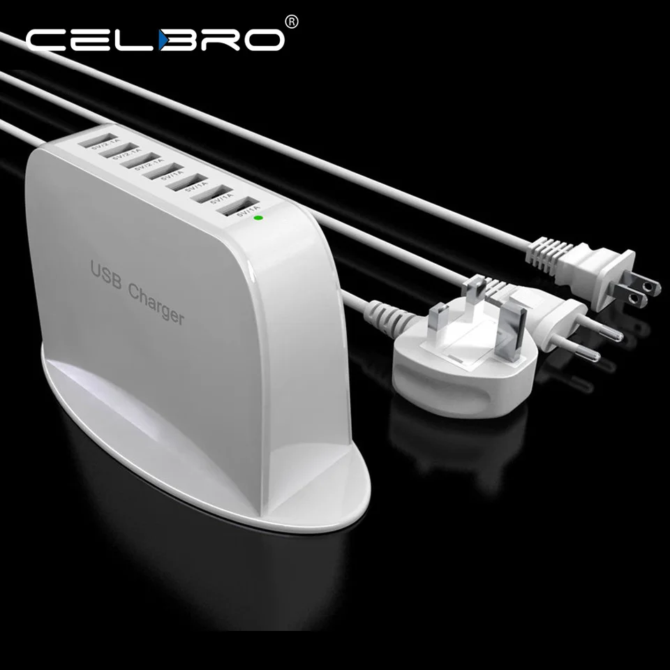 

10A Multiple USB Phone Charger HUB 7 Ports Multi USB Charging Station Base Universeral Desktop USB Wall Charger Adapter EU US UK