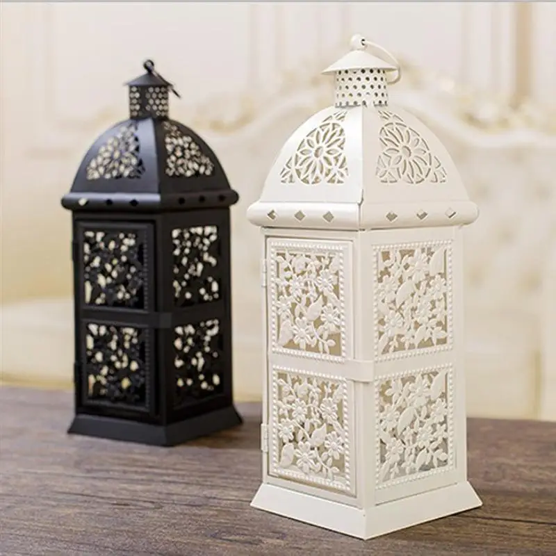 Glass Crystal Moroccan Candlestick Metal Hollow Candle Holder Home Coffee Shop Decoration Iron Hanging Candle Lantern
