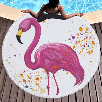 

Flamingo Print 150cm Round Microfiber Beach Towel Tassel Picnic Yoga Blanket Tapestry Bath Towels Drap De Plage