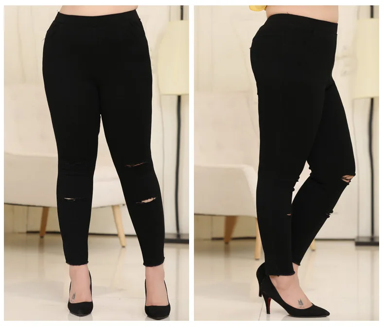 10XL размера плюс отверстие Панталоны Большие женские брюки летние эластичные Высокая талия облегающие уличные черные брюки карандаш HJ811